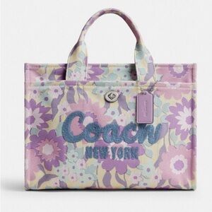 Coach Cargo Tote CBG42 Floral Print Pastel Lavender Pink Logo NWOT